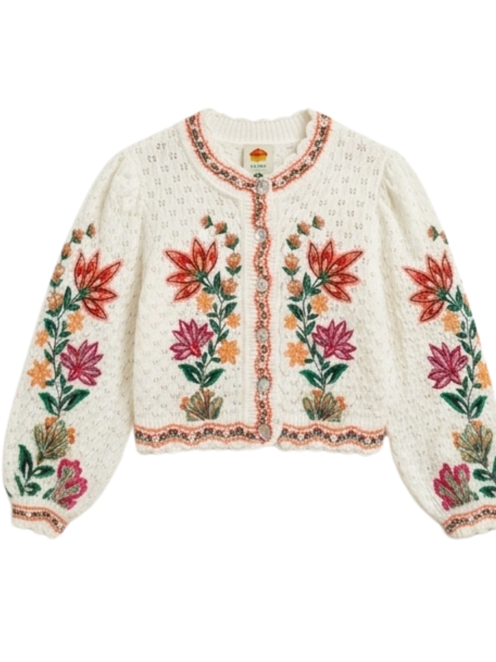 Farm Rio Cream Embroidered Floral Cardigan